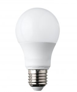 An LED bulb on a white background