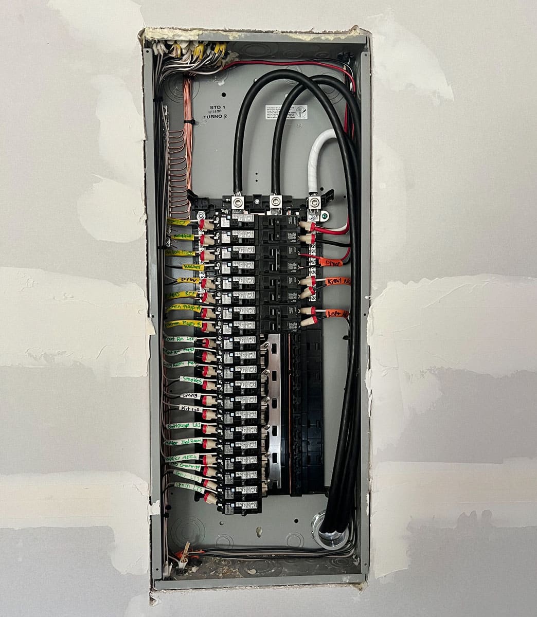 electrical panel installed in a new construction home