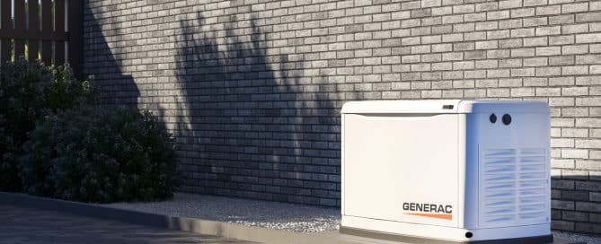 Generac Generator installed next to brick home to showcase the benefits of a whole home generator