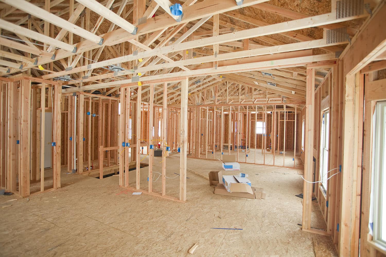 Inside a new construction electrical wiring job